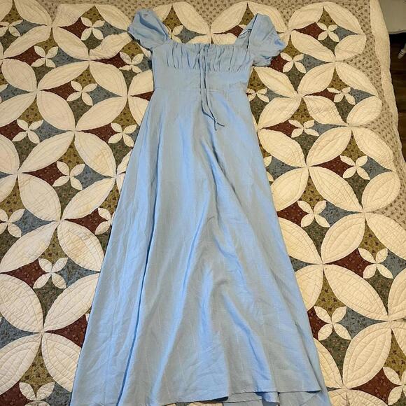 Shasta blue maxi dress w ruched bodice size S milkmaid cottagecore spring - Picture 2 of 6